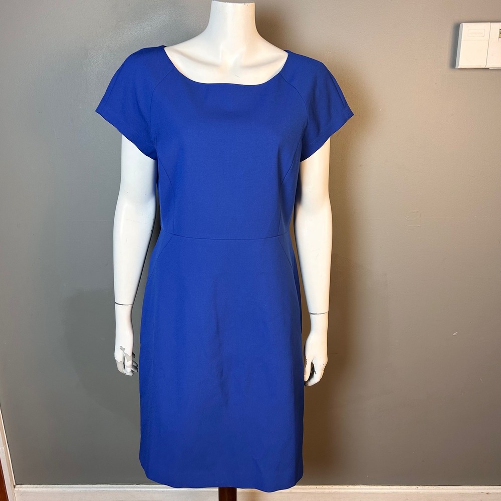 J.Crew Sheath Dress Size 12 Royal Blue Boat Neck Short Sleeve Office Spring